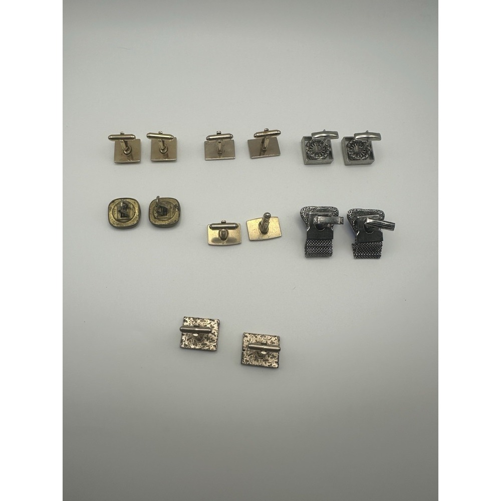 Vintage Cufflinks Lot 7 Pairs Blue Glass Mesh Equestrian Horse Initial J Mixed - Picture 5 of 8